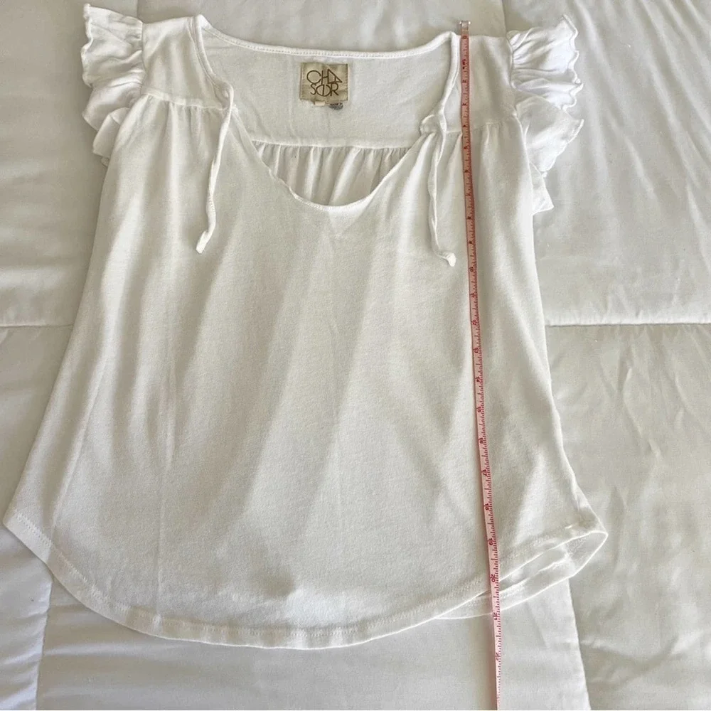Chaser White Cotton Flutter Sleeve Tee Shirt Size Extra Small